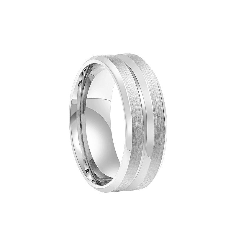 Men's Middle Groove Frosted Stainless Steel Popular Rings