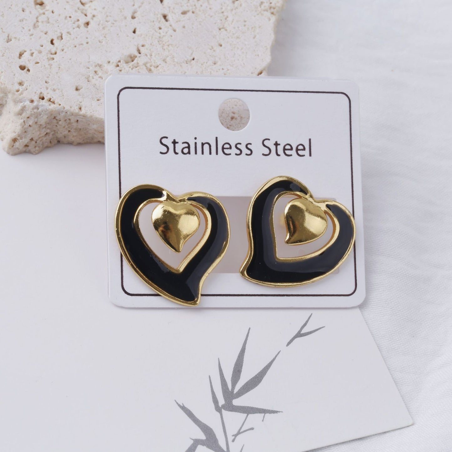 Stainless Steel Color Texture Dripping Oil Love Heart Earrings