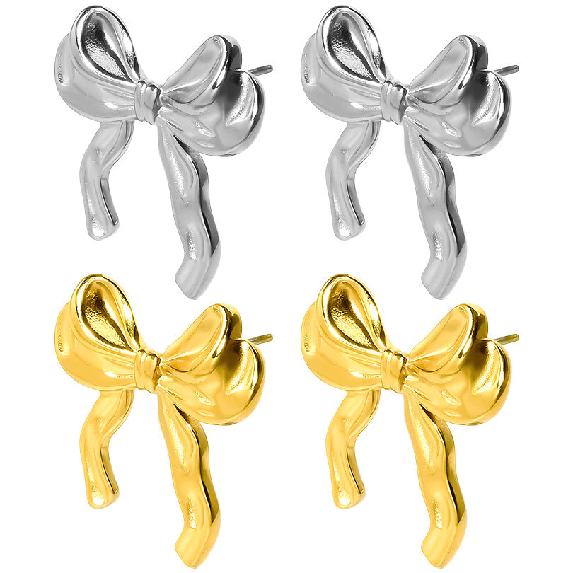 Stainless Steel Sweet Irregular Style Bow Earrings