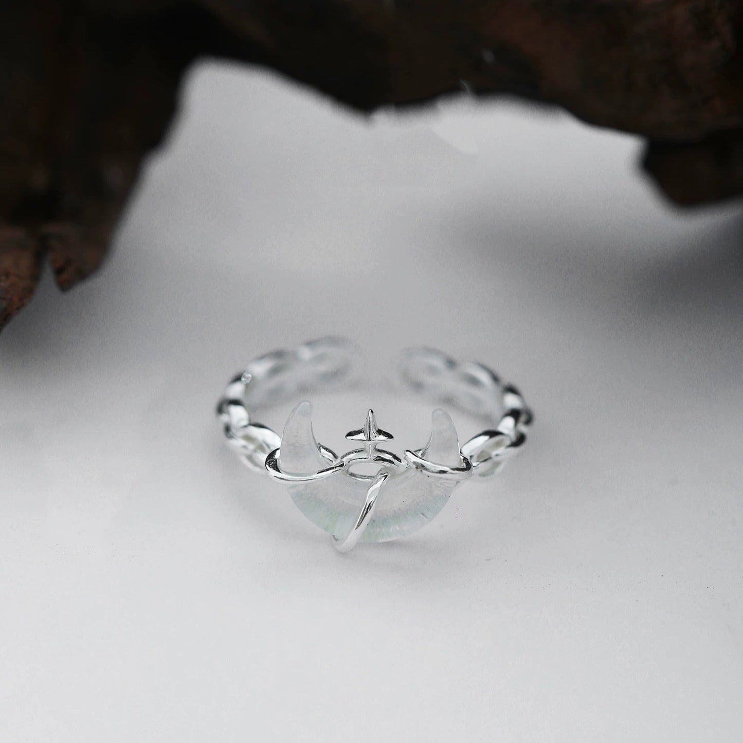 Women's Moonstone Sterling Niche High-grade Light Luxury Cold Wind Moon Open Ring