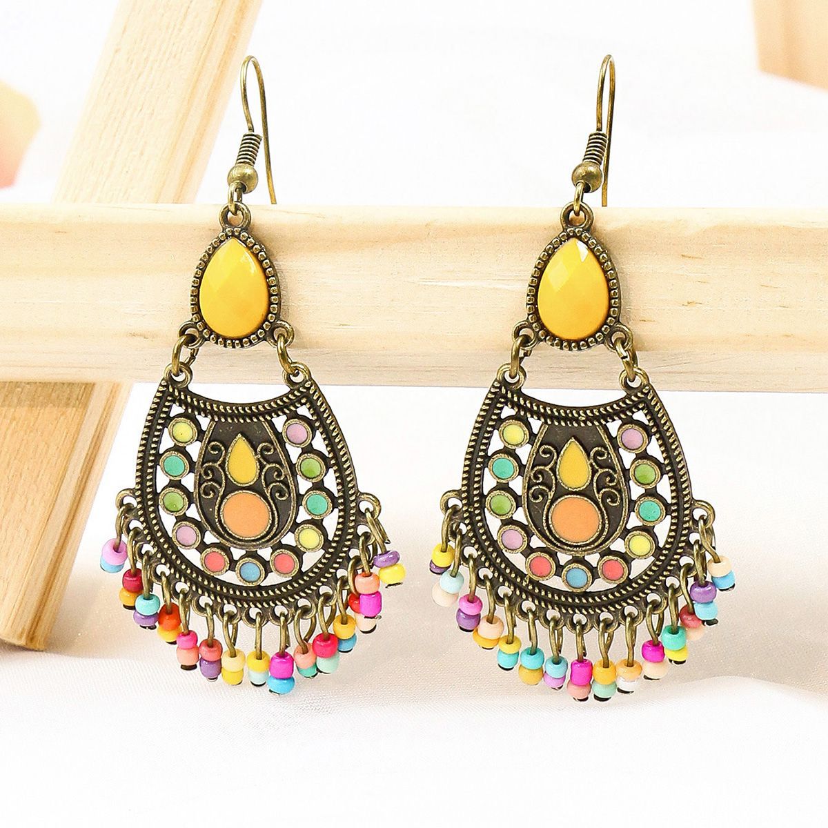 Women's Suit Dripping Geometric Bead Leaves Flower Earrings