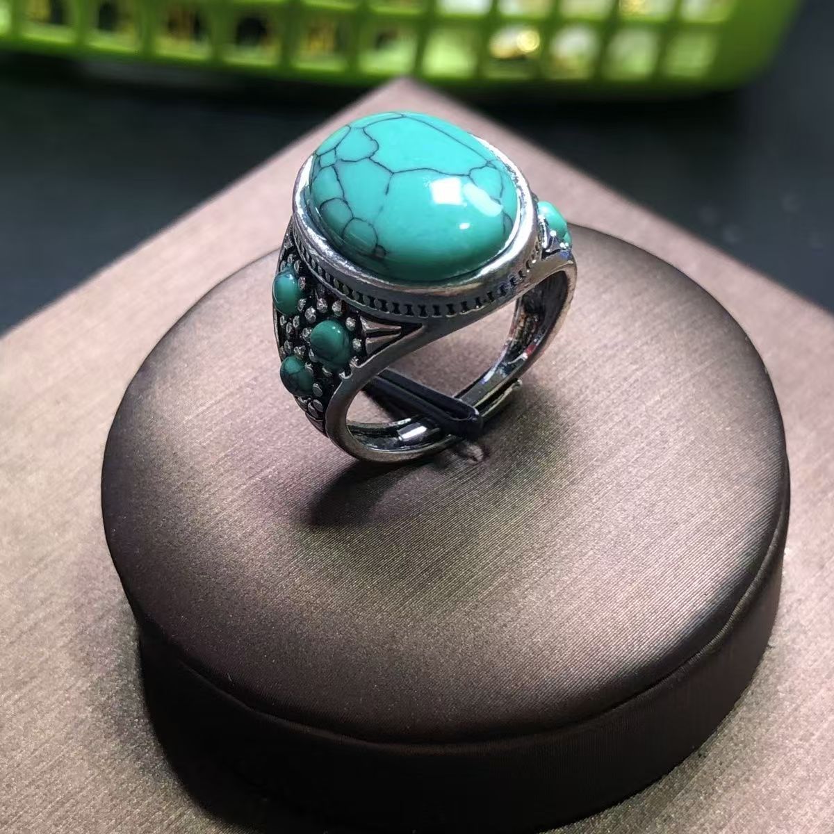 Unisex Imitation Turquoise Open Adjustable Ornament Rings