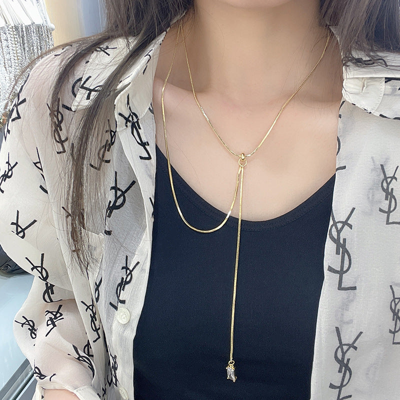 Women's Simple Long Snake Bones Chain Light Necklaces