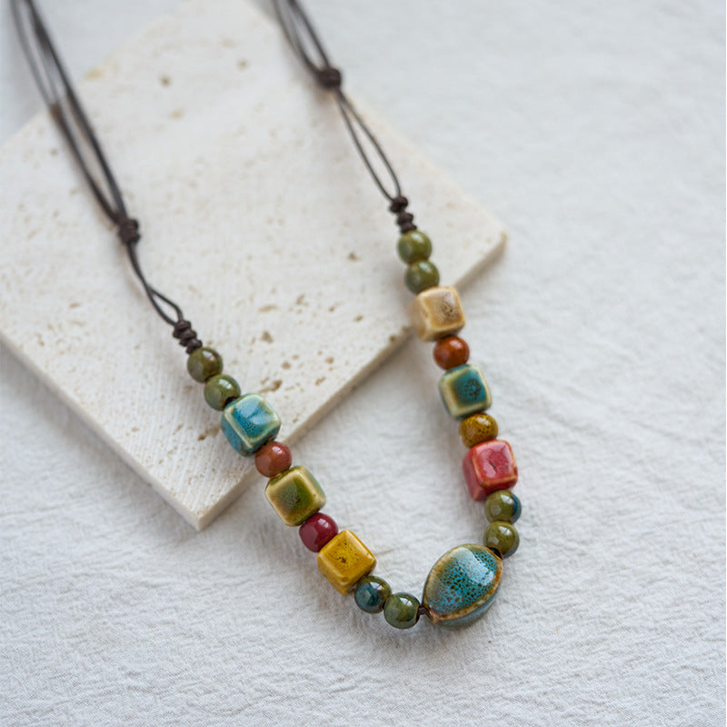 Ceramic Fresh Chinese Style Handmade Weaving Necklaces