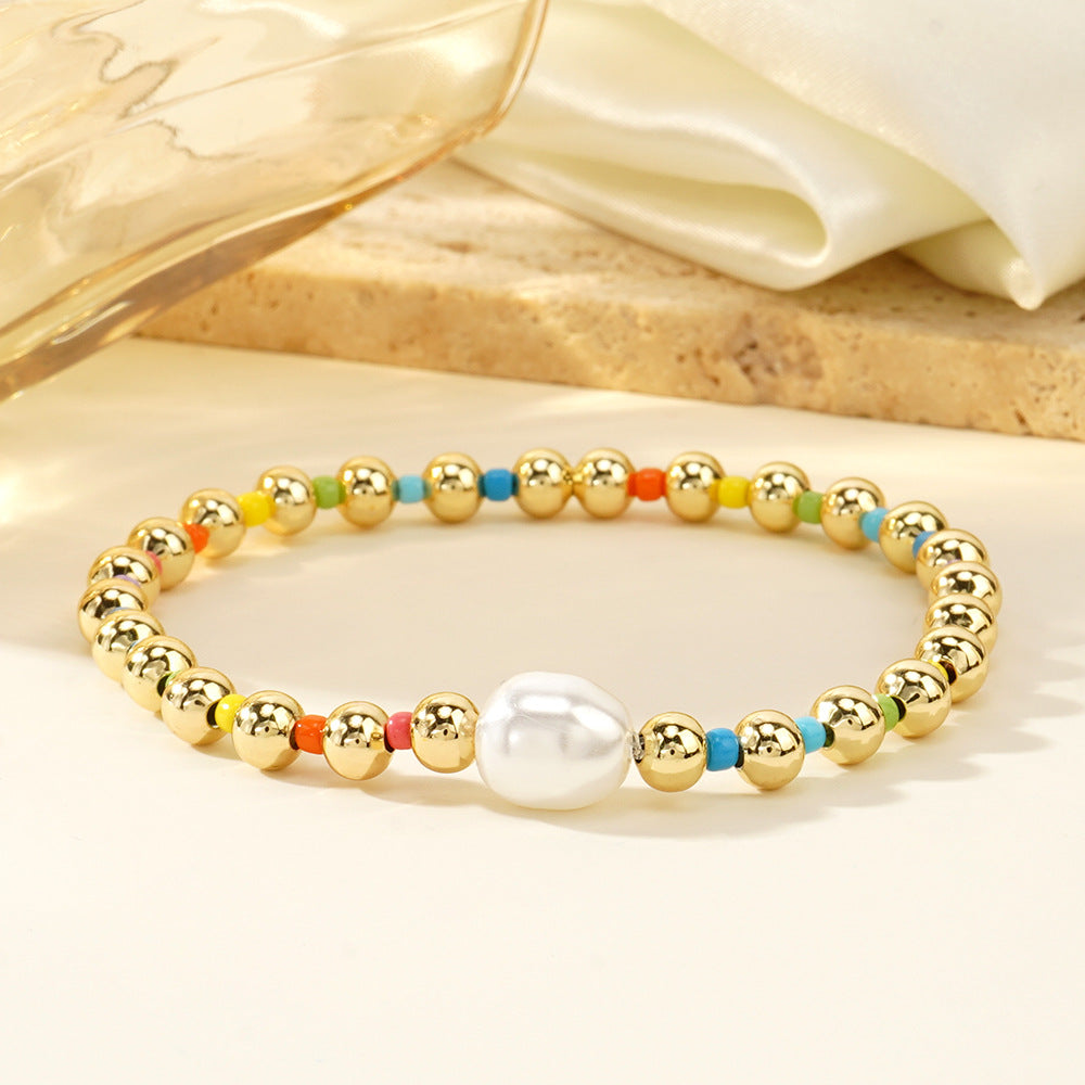 Women's Fashion Style Copper Bead Imitation Pearl Bracelets