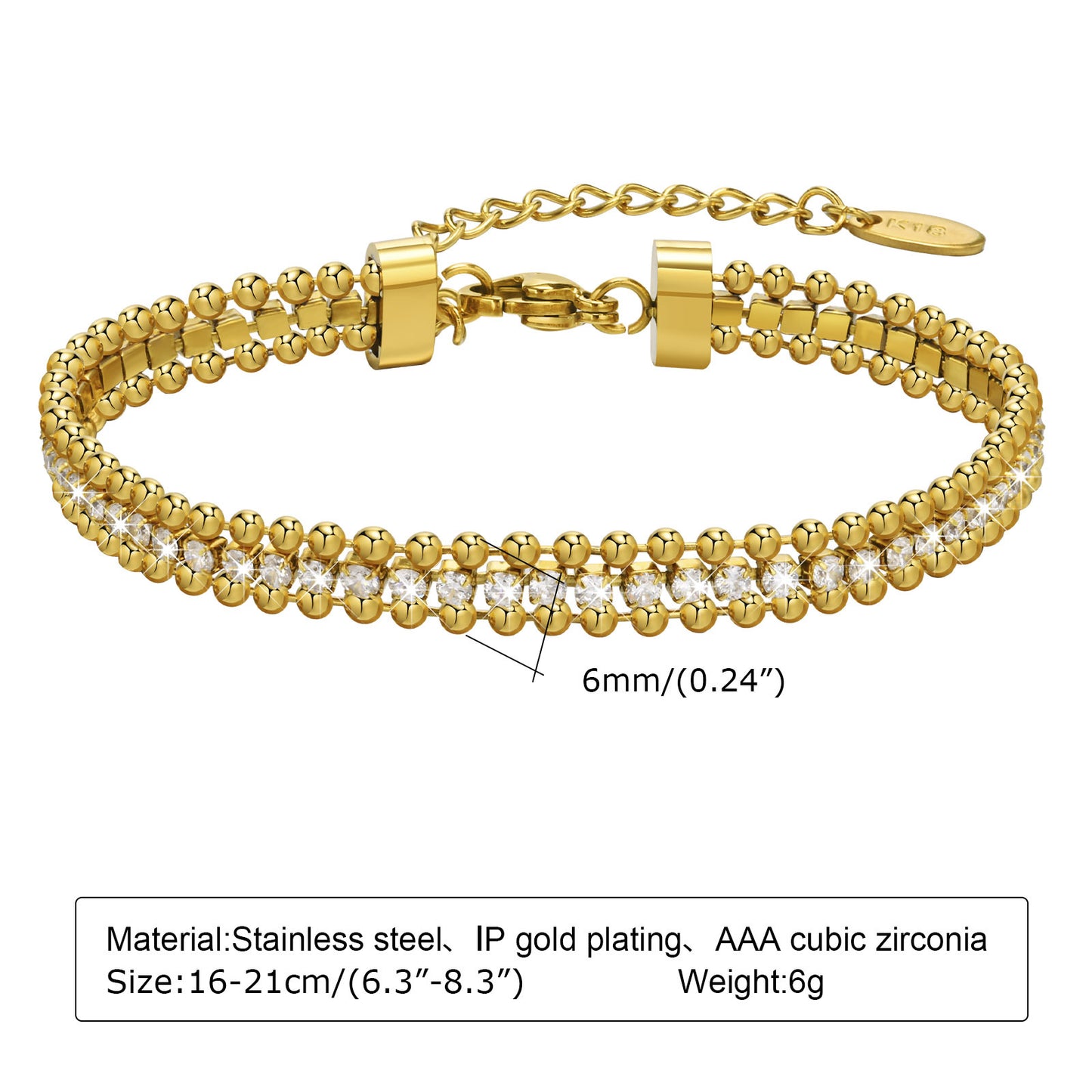 Stainless Steel Chain Zircon Female Gold Bracelets