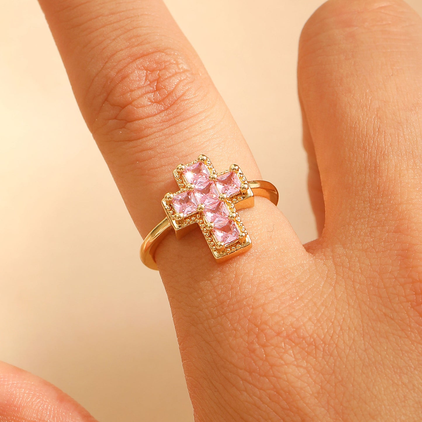 Color Zircon Cross Open Adjustable Female Affordable Ring