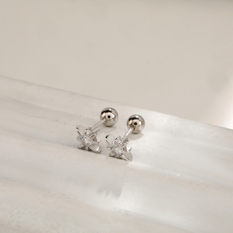 Women's & Men's Small Star Shiny Zircon Sier Screw For Style Earrings