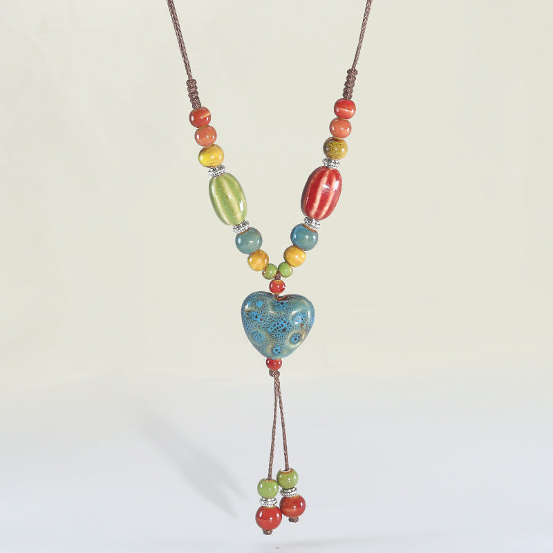Long Ceramic Woven Love Star Sweater Necklaces