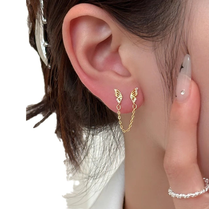 Women's Sterling Sier Needle Butterfly Cold Style High-grade Tassel Design Earrings