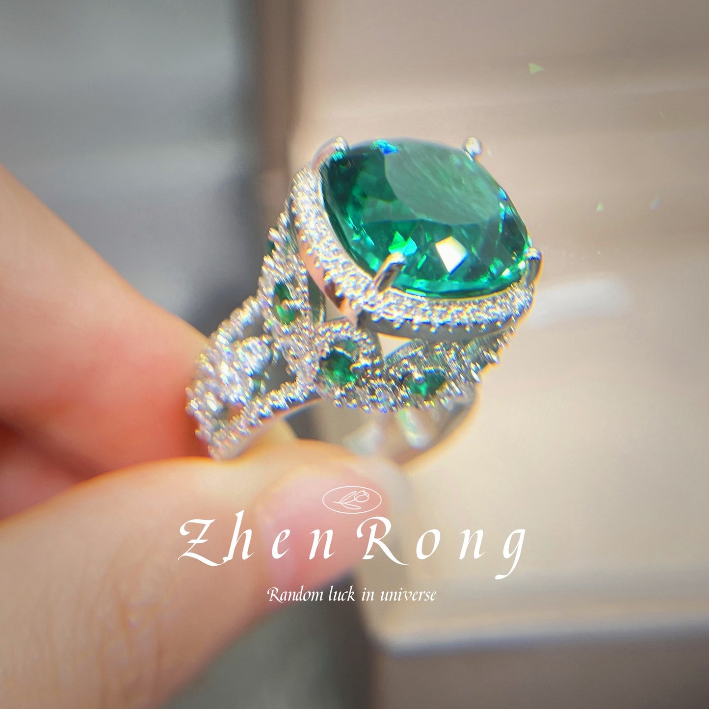 Women's Return Full Diamond Imitation Cultivation Emerald Rings