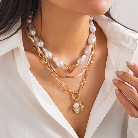 Ornament Baroque Short Pearl Vintage Metal Necklaces