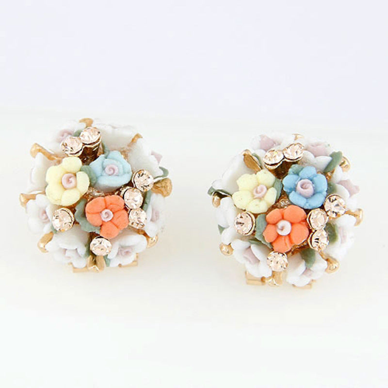 Women's Simple Cute Ceramic Diamond Korean Style Ear Clip Earrings