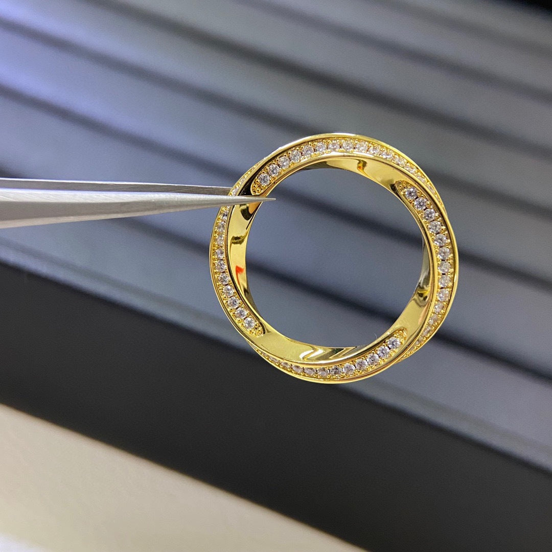 Sier High Version Glossy Diamond Couple Mobius Strip Spiral Light Ring