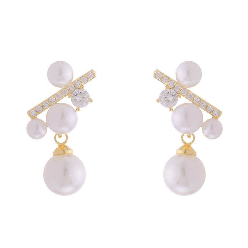 Temperamental Small Pearl Diamond Cross Design Earrings