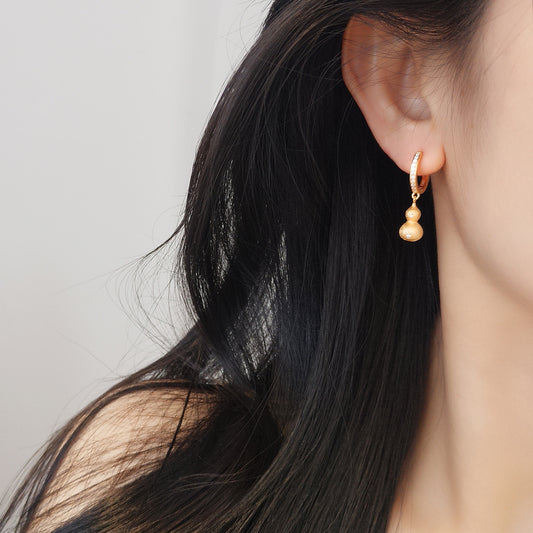 Sier Golden Gourd Chinese Brushed Light Luxury Earrings