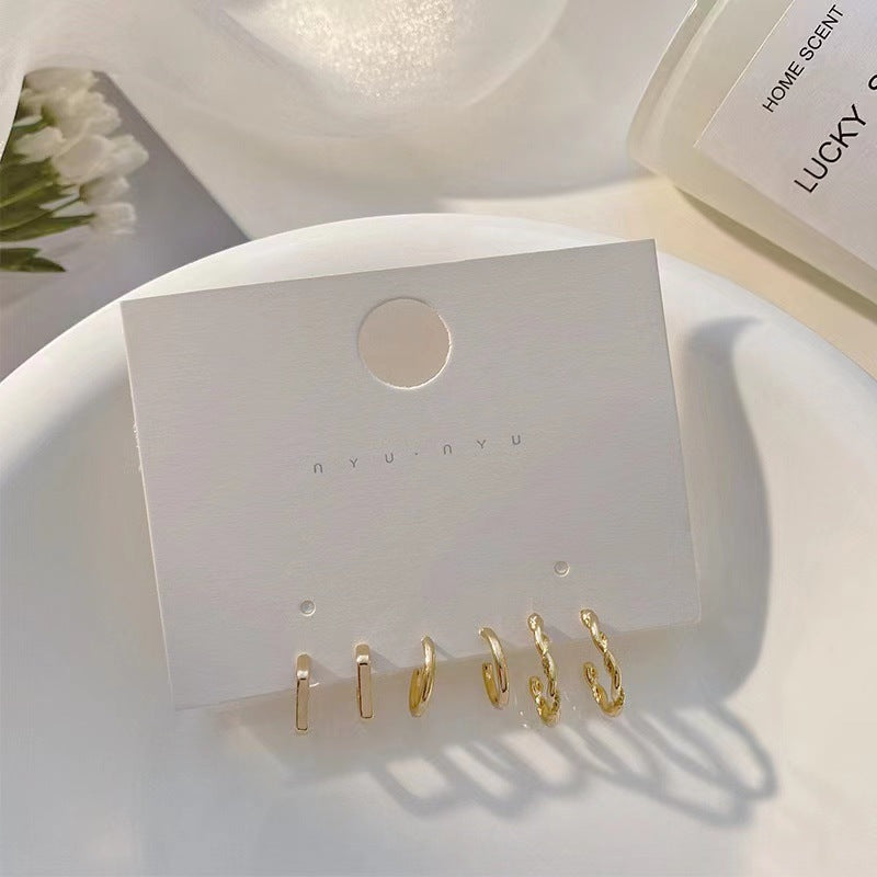 Women's Sleep Sier Needle Three-piece Set Simple Earrings