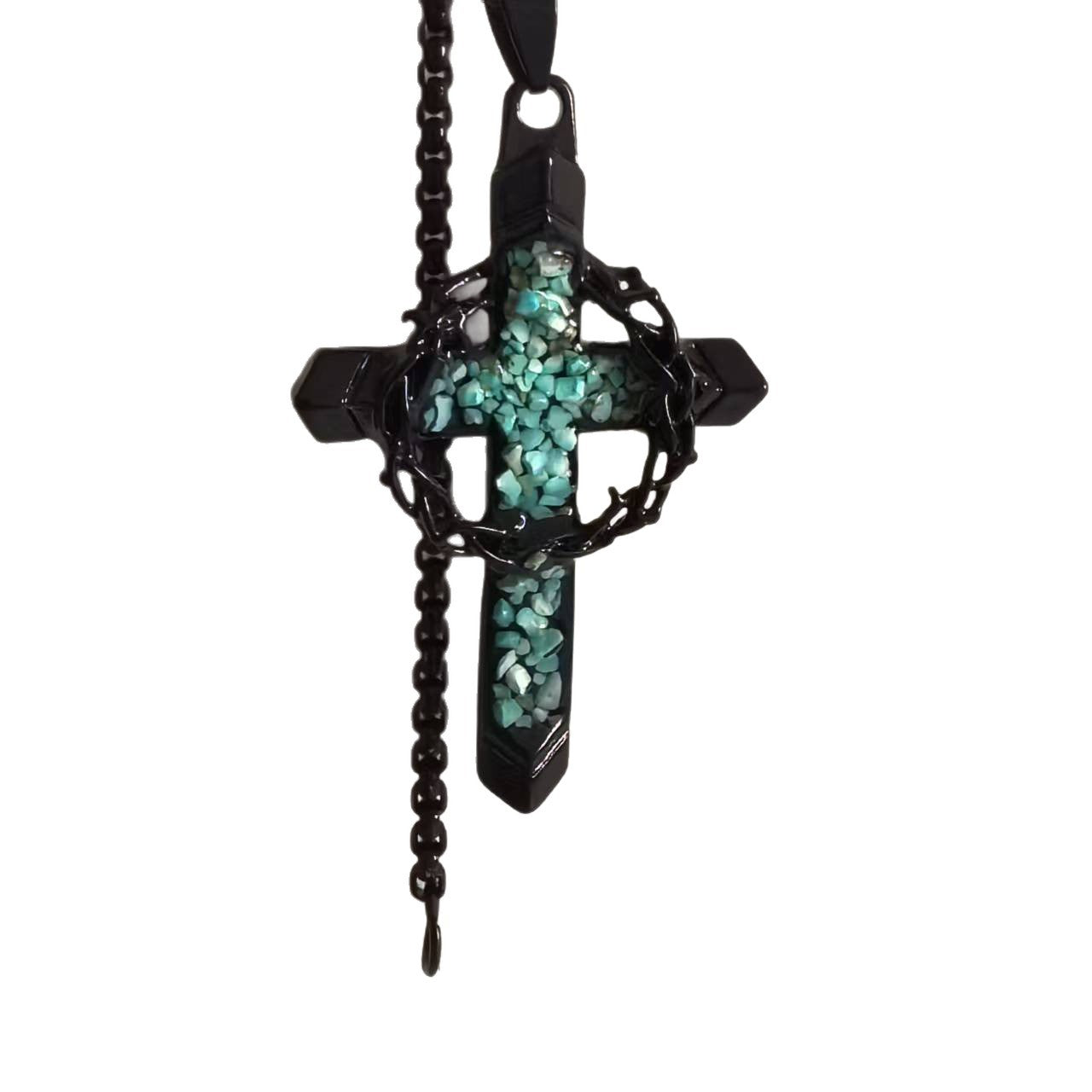 Men's Thorn Cross Inlaid Turquoise Fashion Design Necklace