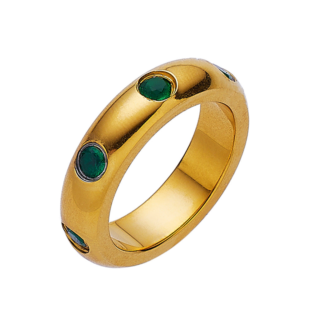 Stainless Steel Diamond Arc Vintage Emerald Inlaid Rings