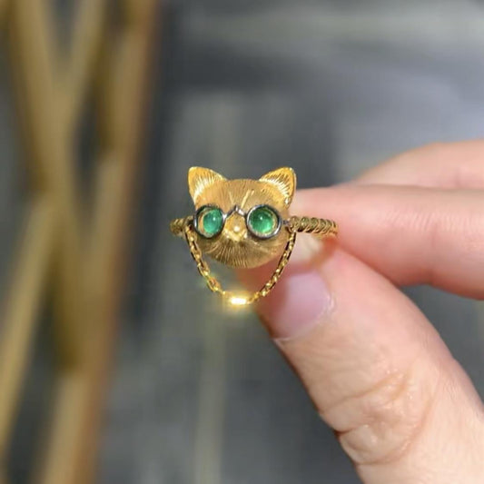 Gold Cat Unique Exquisite Cute Eyes Rings