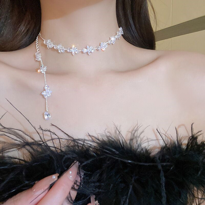 Women's Drop Tassel Pearl Double Layer Temperament Clavicle Chain Necklaces