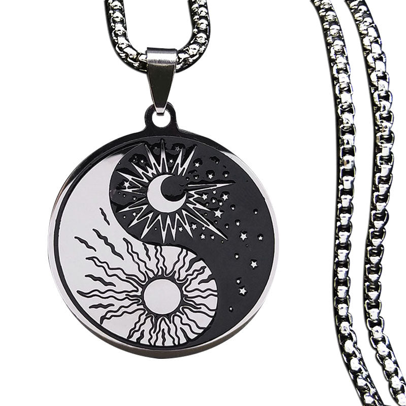 Women's & Men's Stainless Steel Sun Moon Tai Round Necklaces