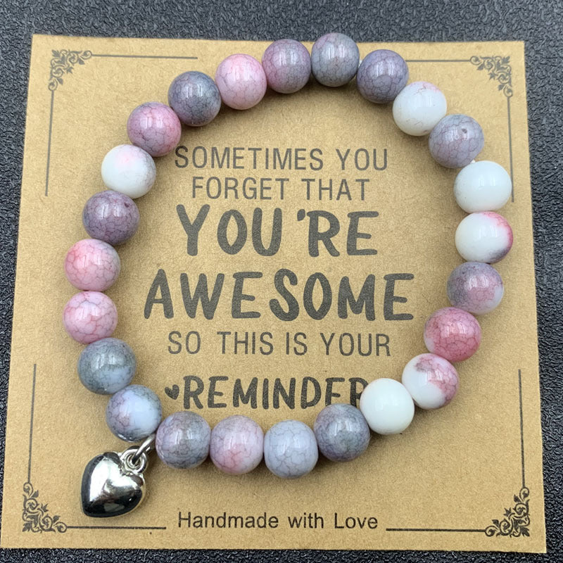 Amethyst Heart Pink Zebra Obsidian Volcanic Bracelets