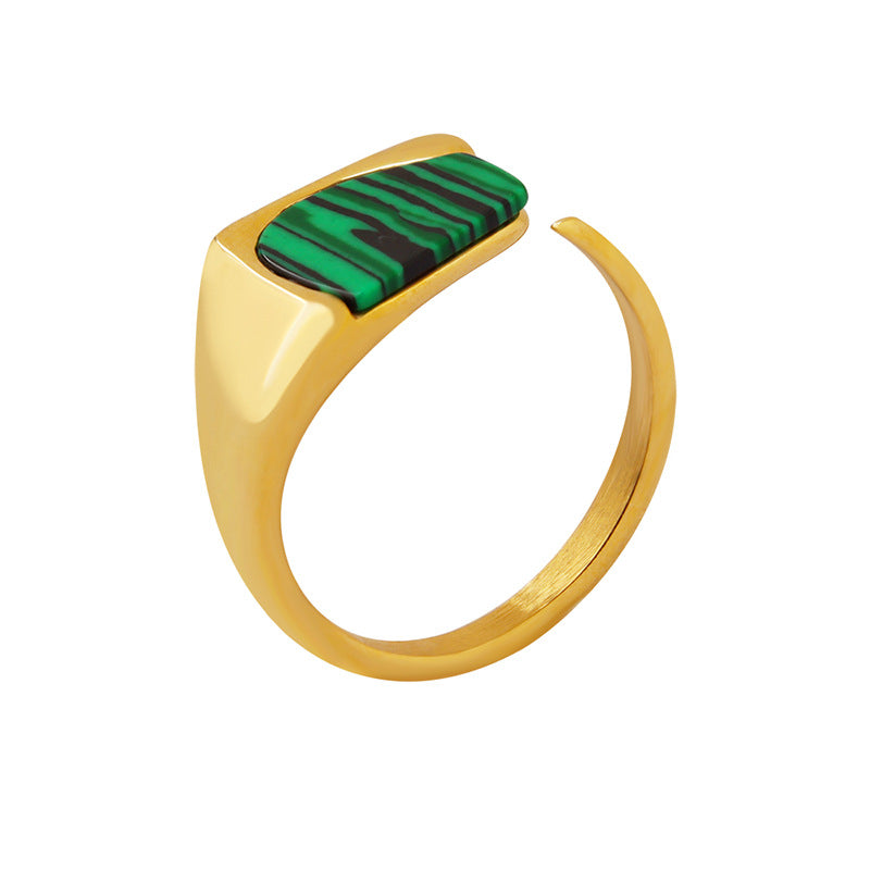 Palace Style Striped Turquoise Line Niche Titanium Rings