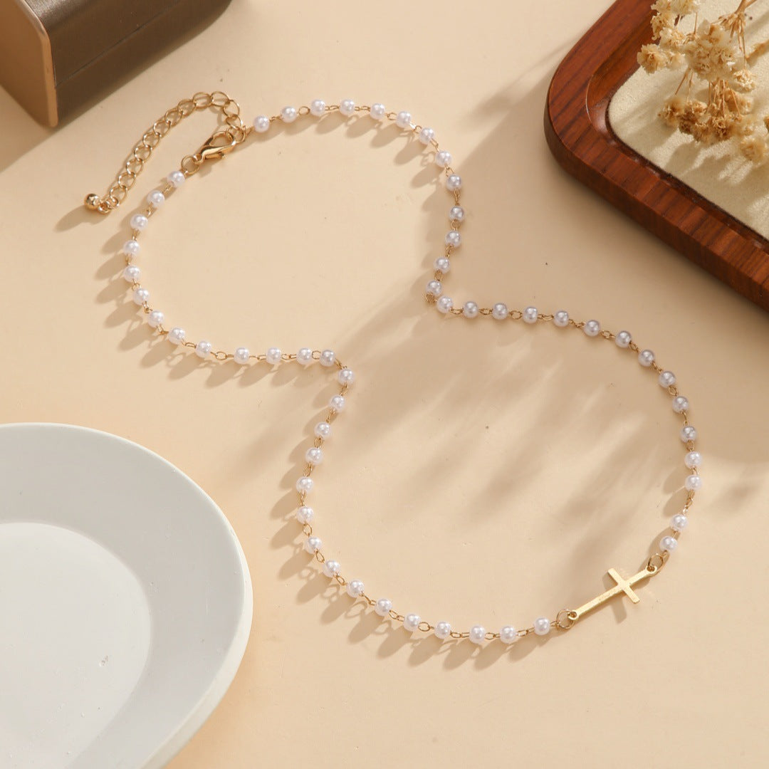 Women's Elegant Cross Pearl For Refined Simple Necklaces