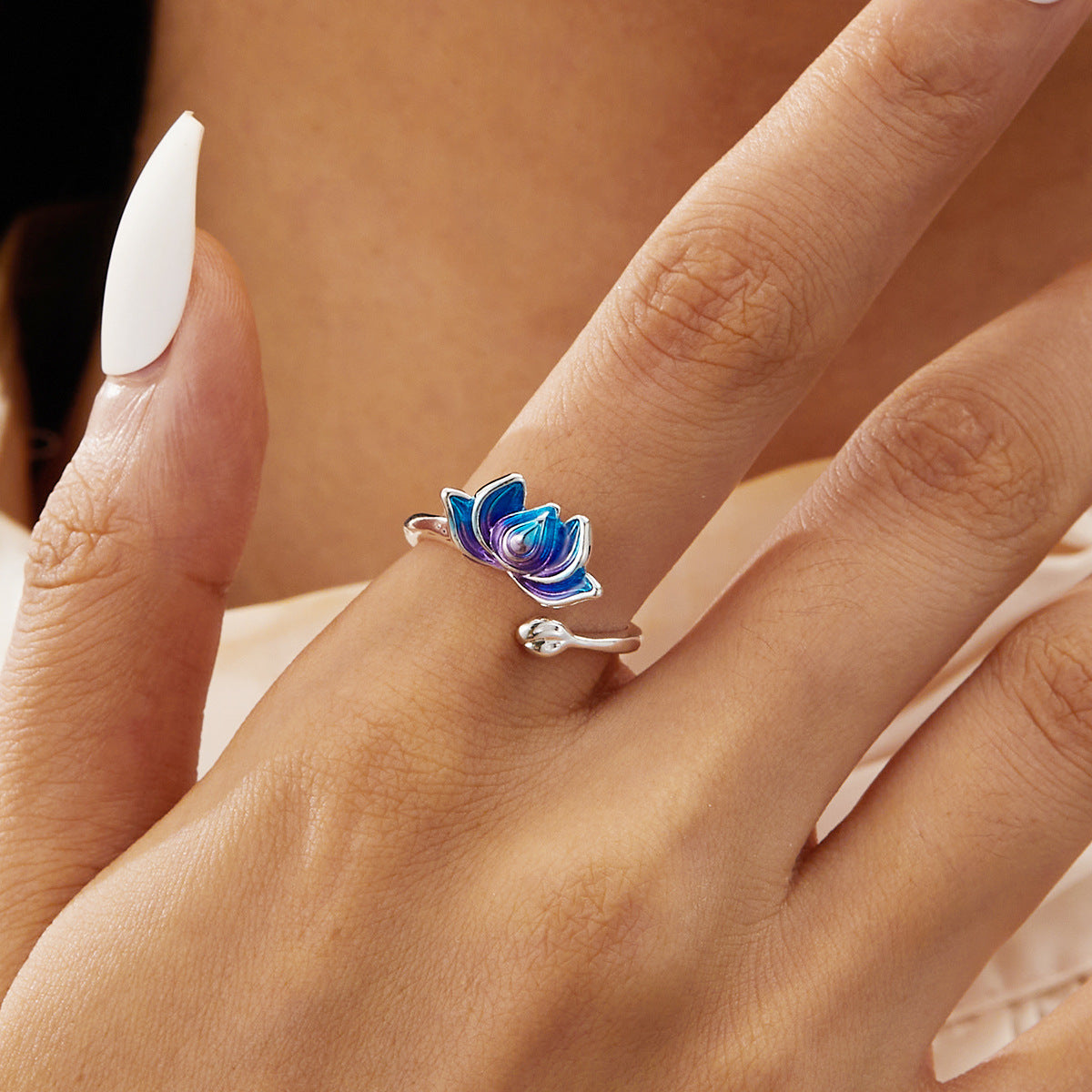 Creative Koi Enamel Simple Temperament Gradient Lotus Ring