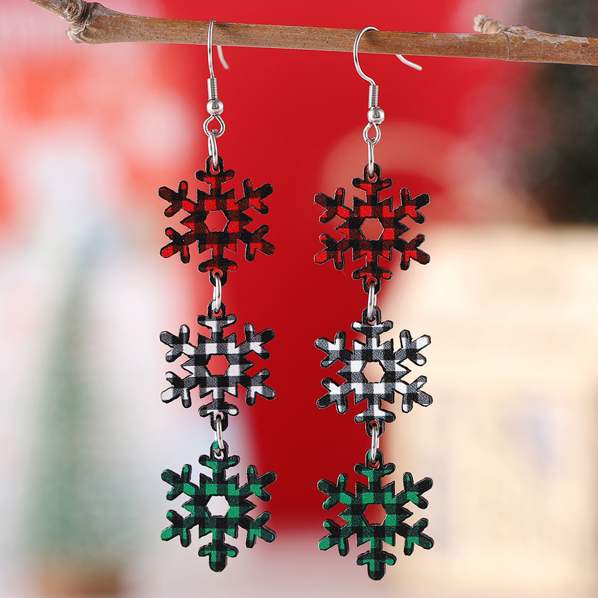 Christmas Colorful Dog's Paw Tree Plaid Earrings