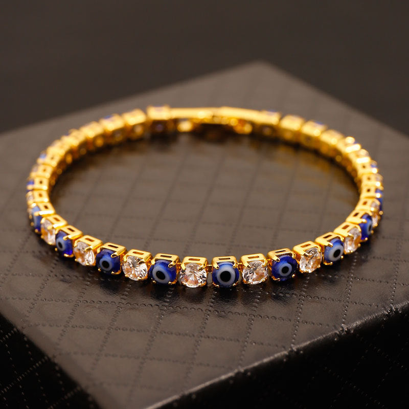 Women's & Men's Wind Devil's Eye Zircon Hip Hop Single Layer Full Bracelets