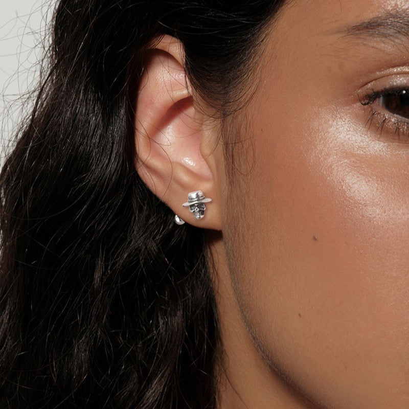 Screw Beads Gentleman Skull Easter Distressed Punk Dark Style Earrings
