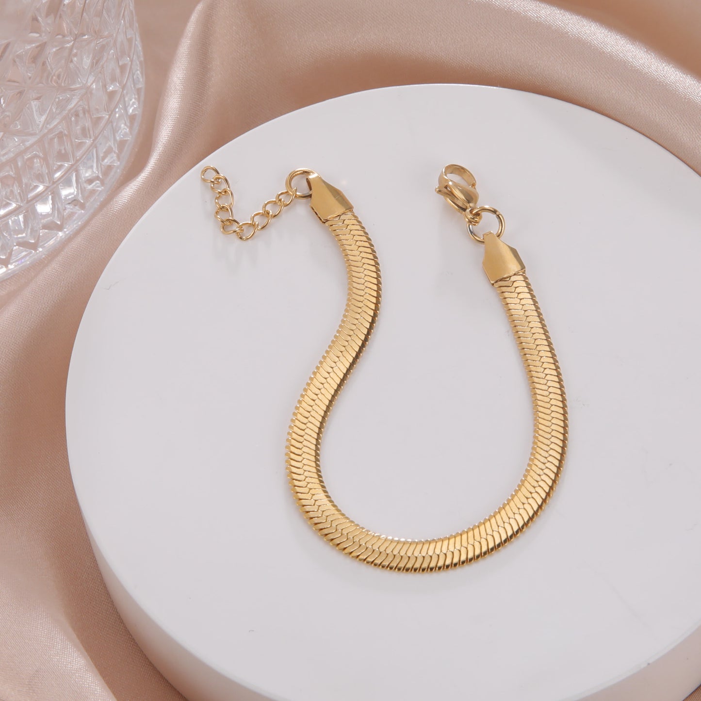 Women's Stainless Steel Snake Flat Chain Simple Gold Bracelets