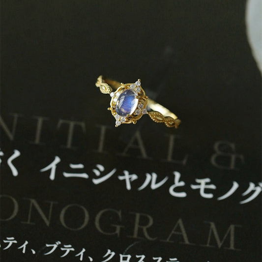 Women's Retro Style Moonstone Blue Light Natural Little Rings