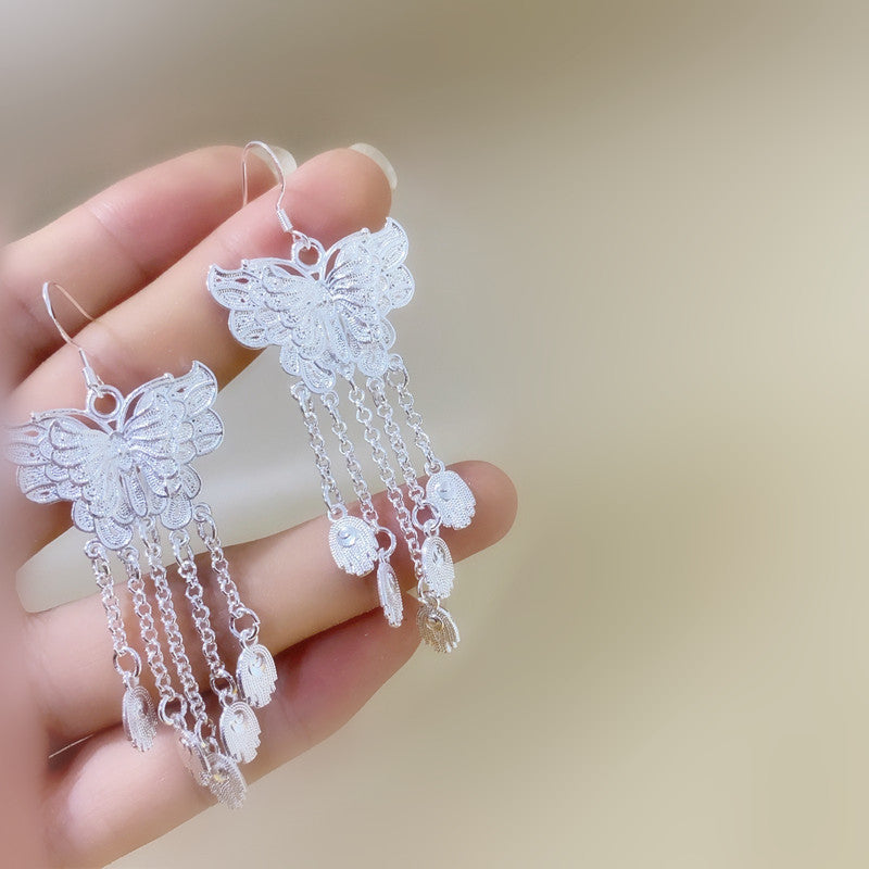 Chinese Style Ethnic Exaggerated Tassel Eardrops Rings