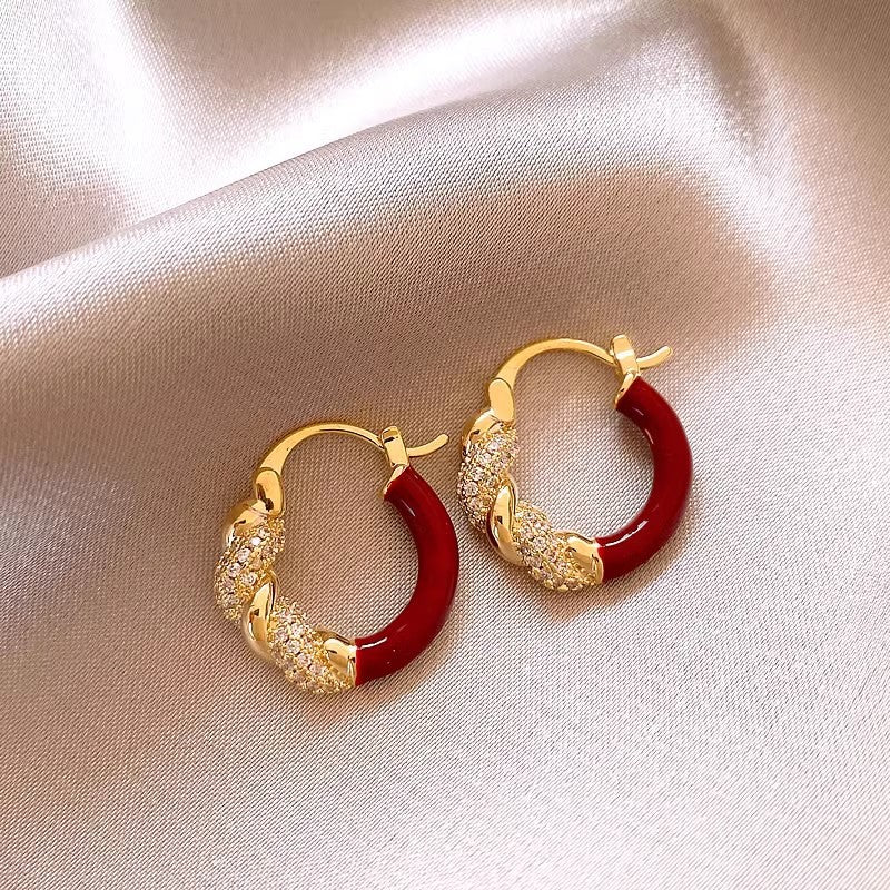 Women's Sier Needle Red Retro Affordable Luxury High-grade Earrings