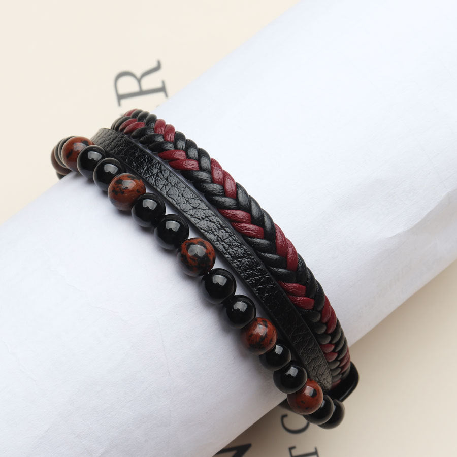 Men's Simple Handmade Woven Leather Hand-woven Volcanic Rock Bracelets