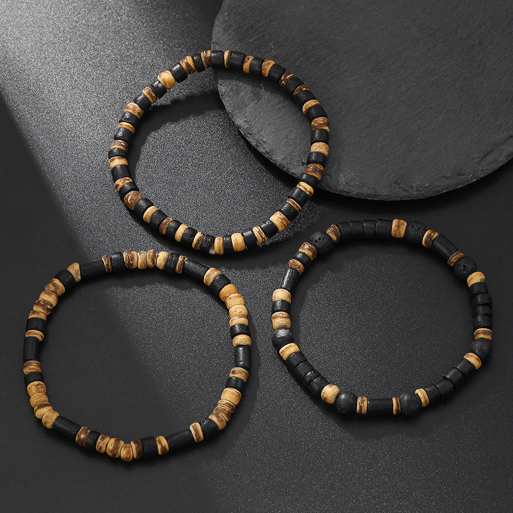 Women's Style Wood Piece Vintage Handmade Beaded Filament Bracelets
