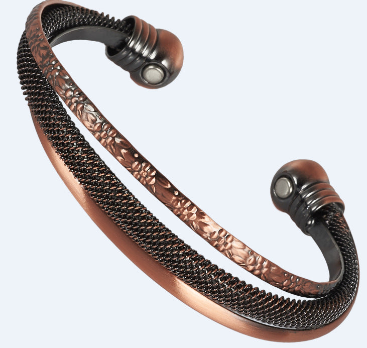 Red Copper 2 Magnetic Button Curved Round Fatigue Bracelet