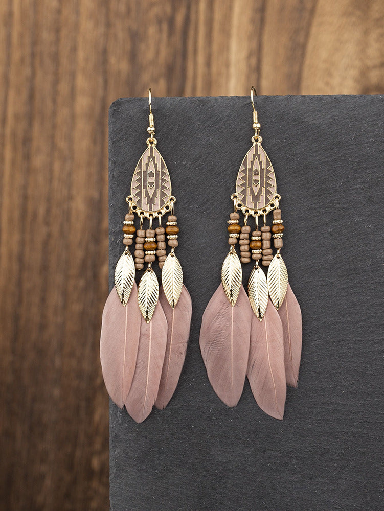 Eardrops Water Drop Feather Jewelry Retro Ethnic Style Earrings