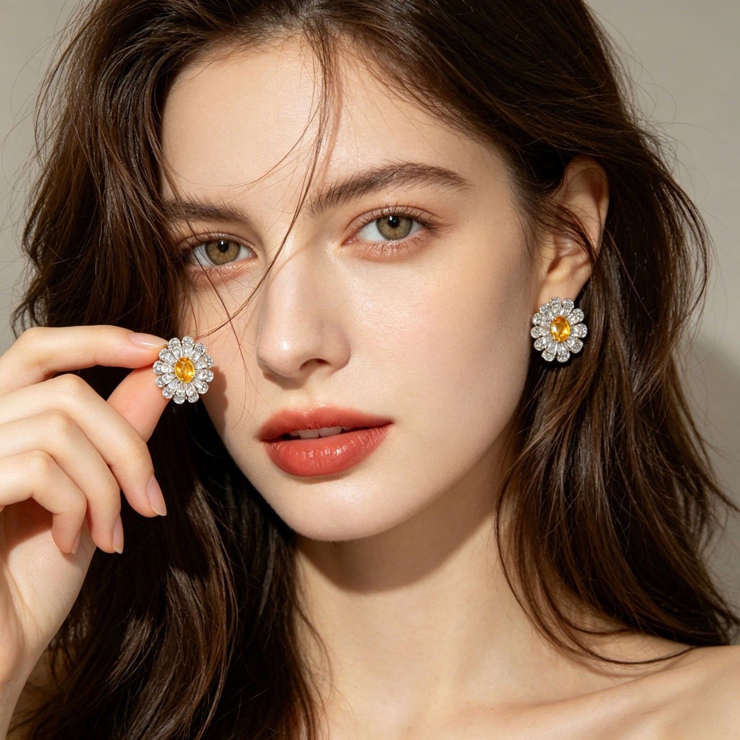Flower Ear Copper Alloy Micro Inlaid Zircon Blue Pointed Sier Rings