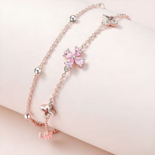 Lucky Four-leaf Clover Female Pink Sweet Light Luxury Bracelet