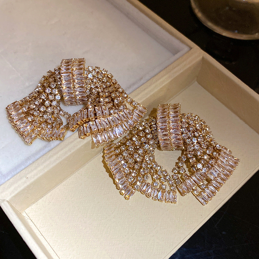 Exaggerated Sier Zircon Bow Fashion Delicate Light Luxury Earrings