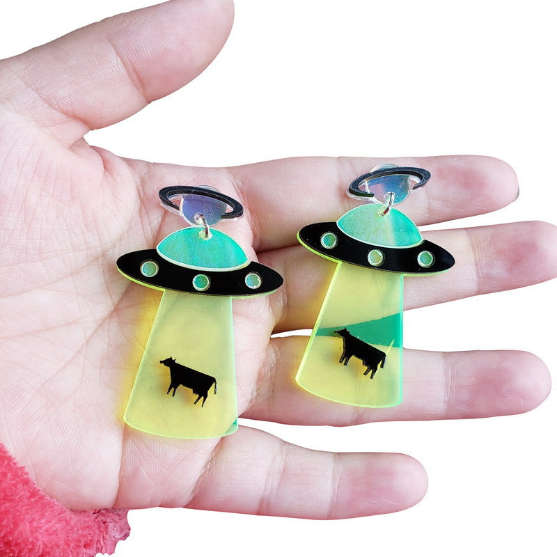 Kitten Rainbow Star Moon Alien Head Earrings