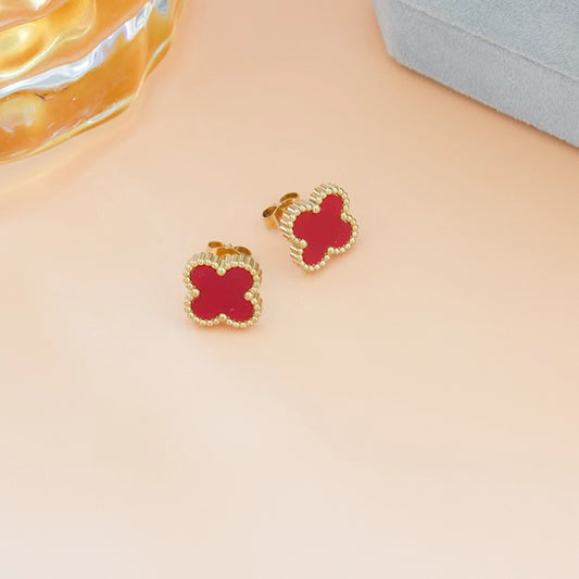 Women's Sier Needle Red Vacuum Vapor Plating Earrings