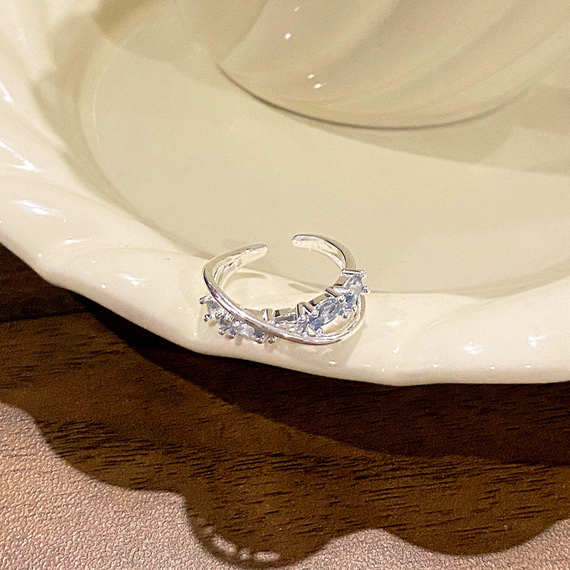 Falling Broken Blue Square Diamond Flower Branches Tendrils Female Gentle Ring