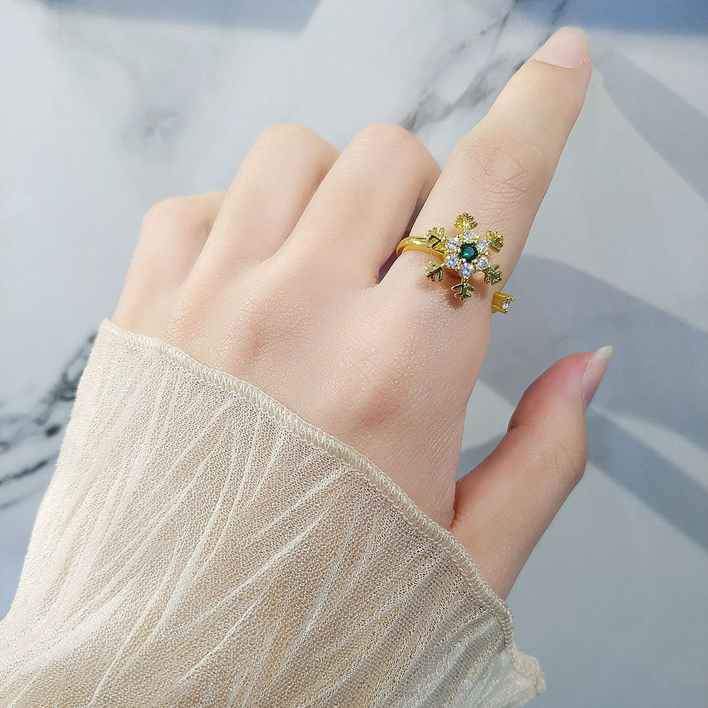 Women's Snowflake Rotatable Design Fashionable Temperament Decompression Rings