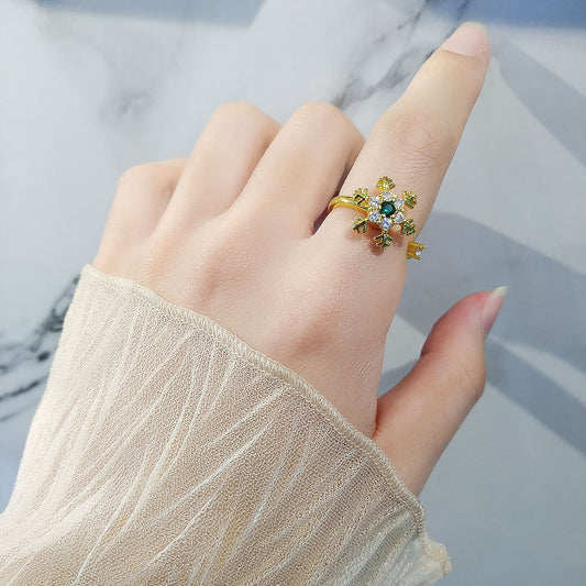 Women's Snowflake Rotatable Design Fashionable Temperament Decompression Rings