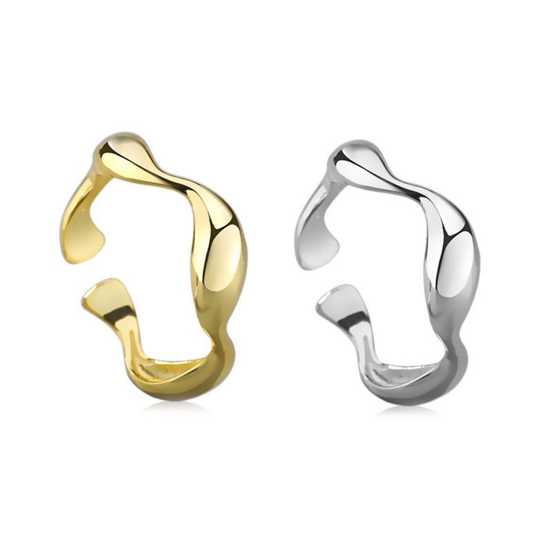 National Fashion Irregular Wave Pattern Smooth Opening Gold Rings